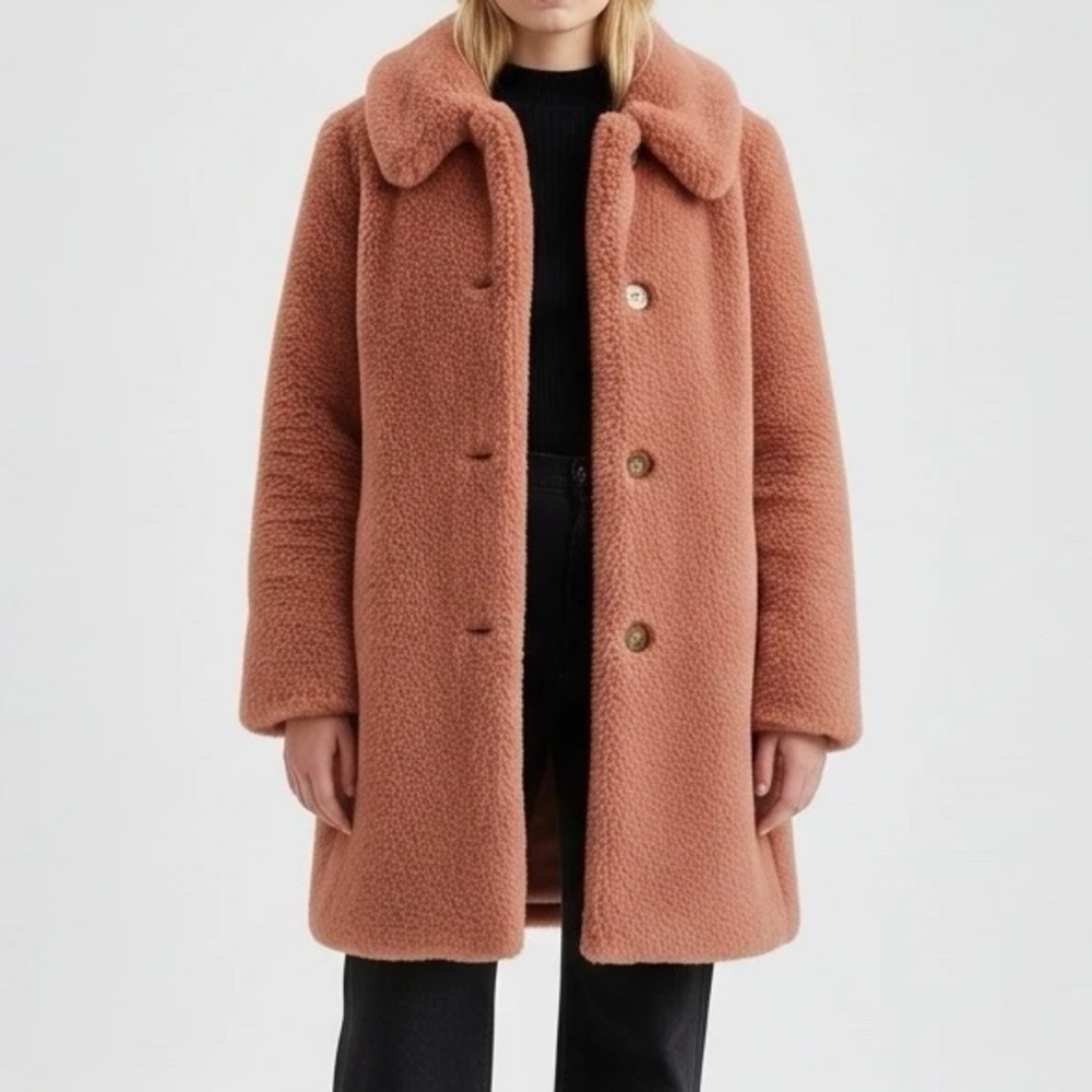 J. Crew Rose Pink Fur Teddy Coat